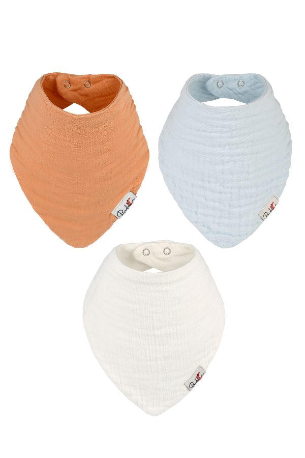 3'lü Set %100 Organik Pamuk Müslin Fular Önlük, Salya ve Mama Önlüğü