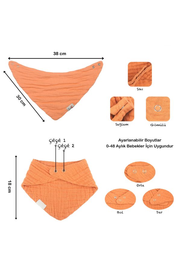 3'lü Set %100 Organik Pamuk Müslin Fular Önlük, Salya ve Mama Önlüğü