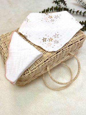 %100 Organik Pamuk 4 Katlı Müslin Önlük ve Ağız Mendili, Yıldız