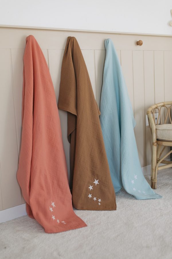 Yıldız Nakışlı Mint Müslin Bebek Örtüsü 90x100cm