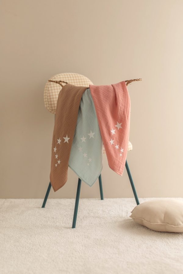 Yıldız Nakışlı Mint Müslin Bebek Örtüsü 90x100cm