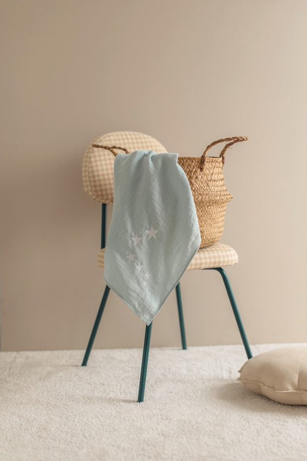 Yıldız Nakışlı Mint Müslin Bebek Örtüsü 90x100cm