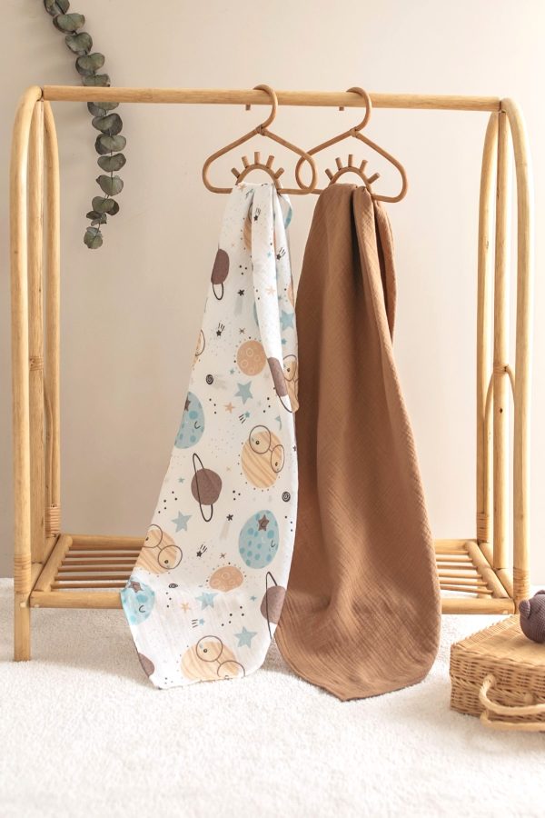 2'li Set Uzay Baskılı Müslin Bebek Örtüsü 90x100cm