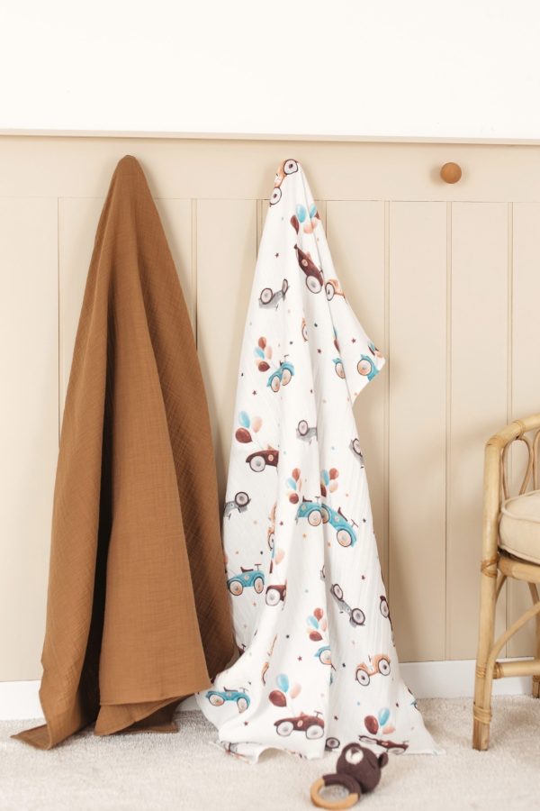 2'li Set Araba Baskılı Müslin Bebek Örtüsü 90x100cm