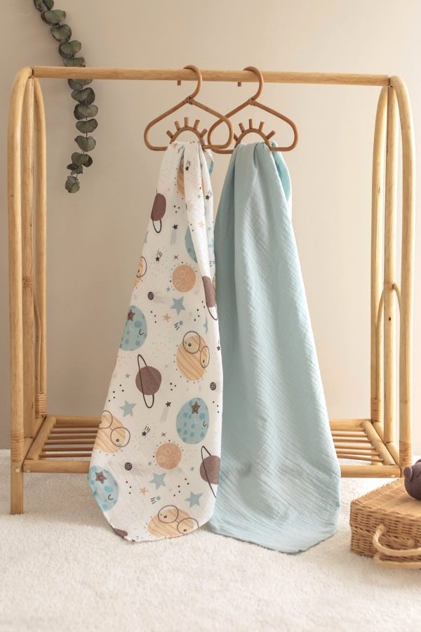 2'li Set Uzay Baskılı Müslin Bebek Örtüsü 90x100cm