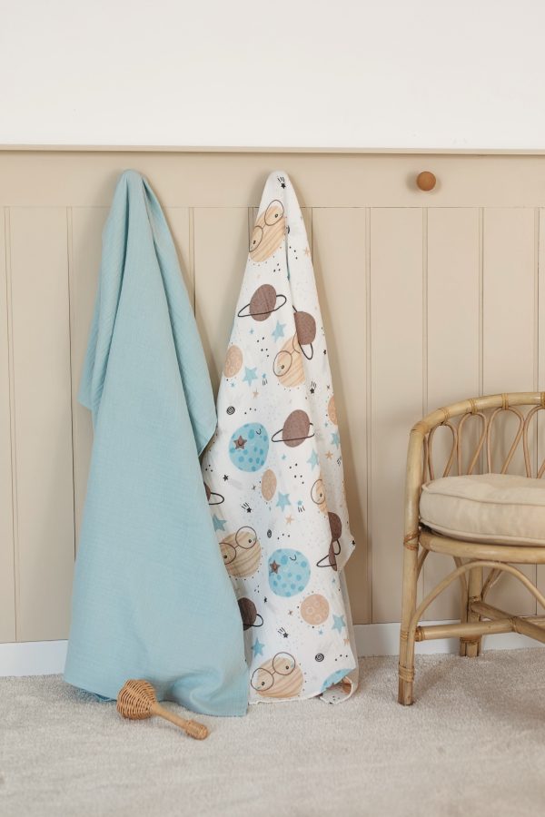 2'li Set Uzay Baskılı Müslin Bebek Örtüsü 90x100cm