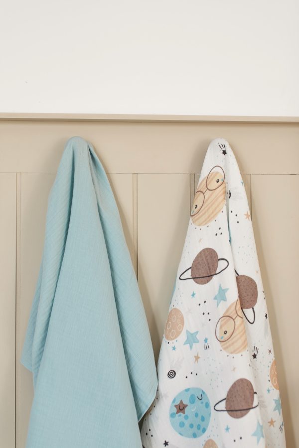 2'li Set Uzay Baskılı Müslin Bebek Örtüsü 90x100cm