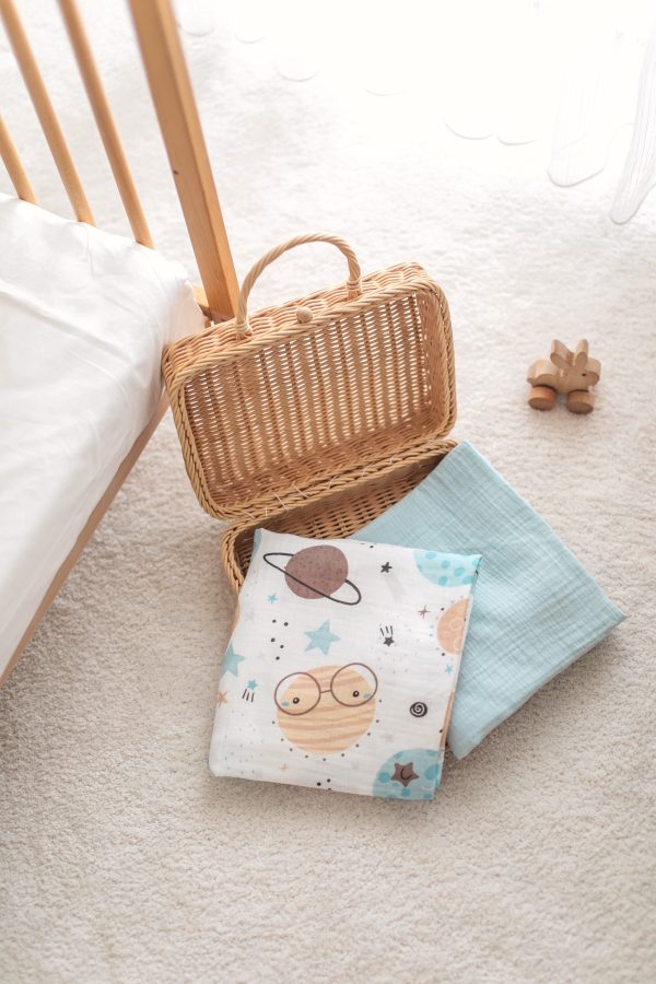 2'li Set Uzay Baskılı Müslin Bebek Örtüsü 90x100cm